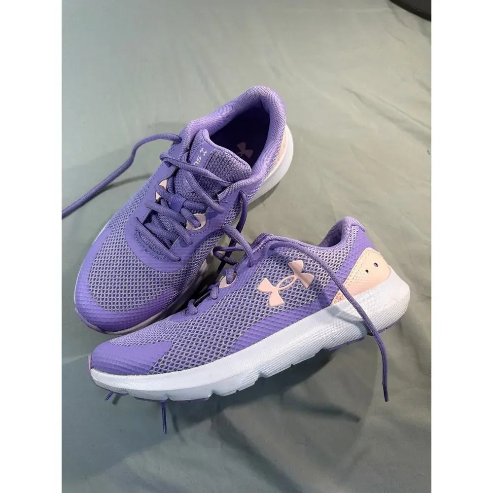 Under Armour Purple and Pink Kids Surge 3 running shoes size 5.5Y